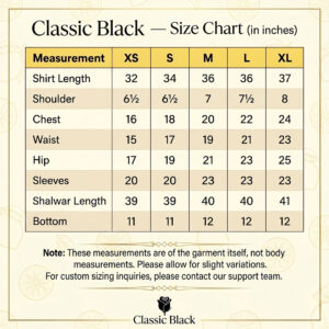 Classic Black Size chart